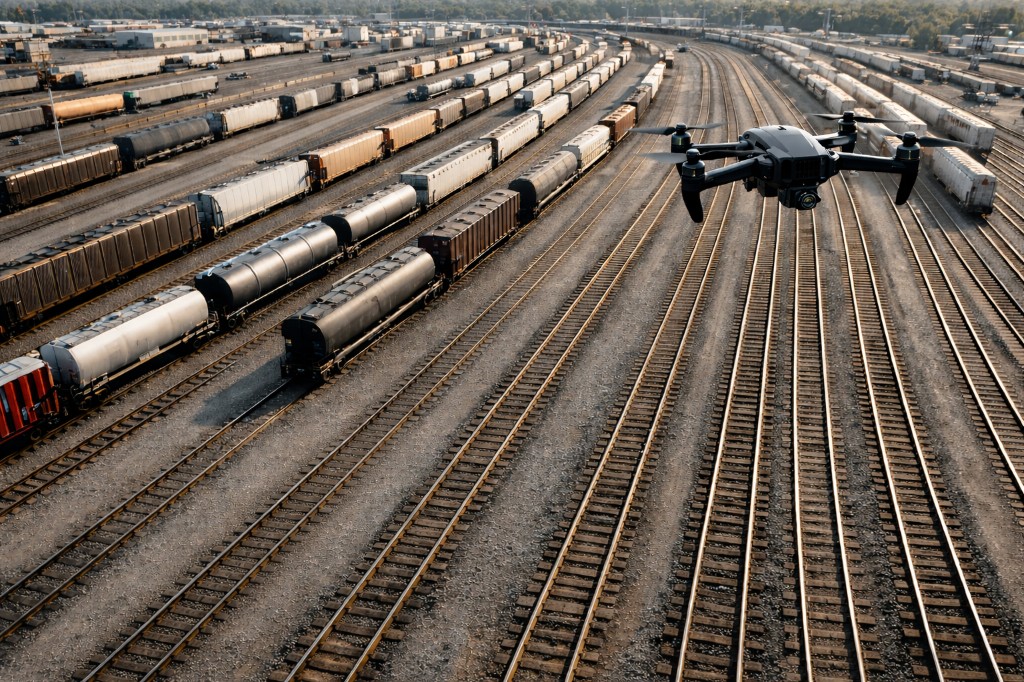 Drone above rail yard